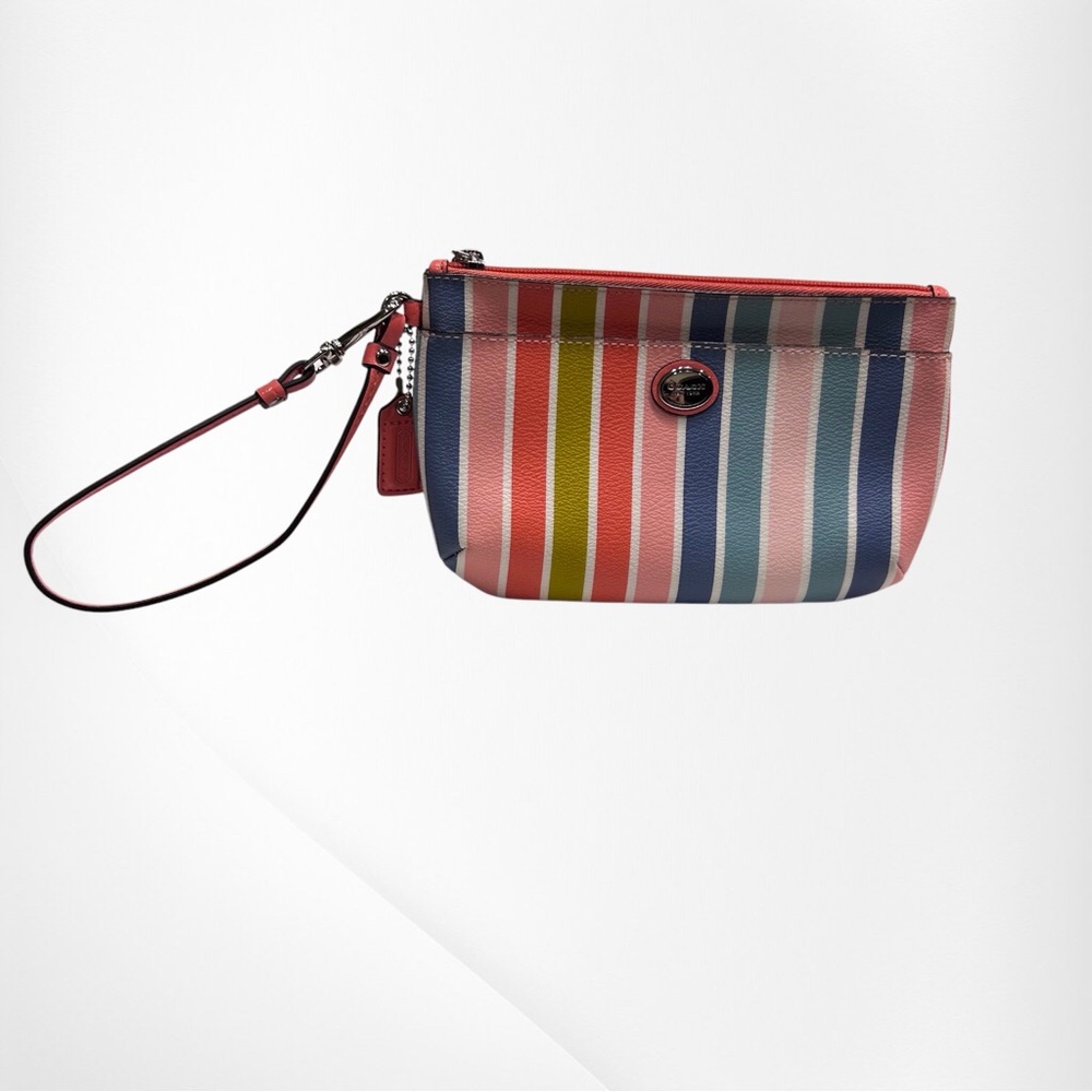 Coach Peyton wristlet in rainbow color stripes. *EUC*